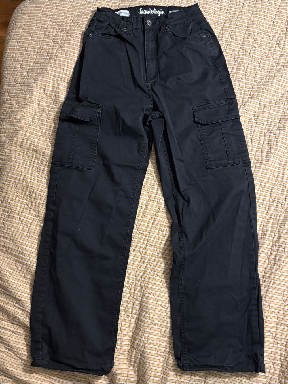Jeaniologie Black High-Rise Wide-Leg Denim Cargo Pants Jeans Size 2